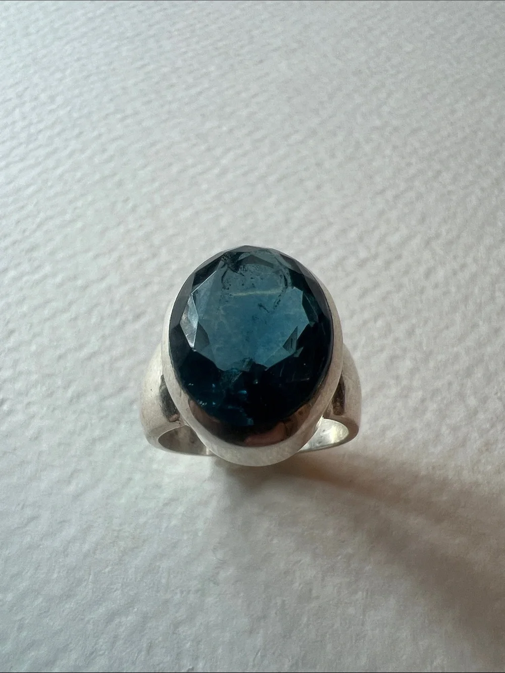 Sterling Silver Ring with Deep Teal Blue Faceted Stone